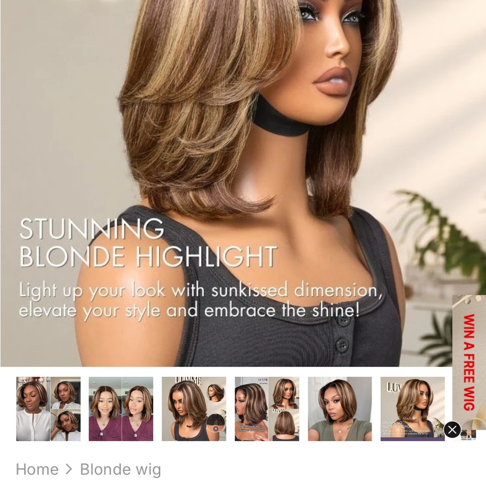 Layered Blonde Highlight Bob Wig - Natural Shine